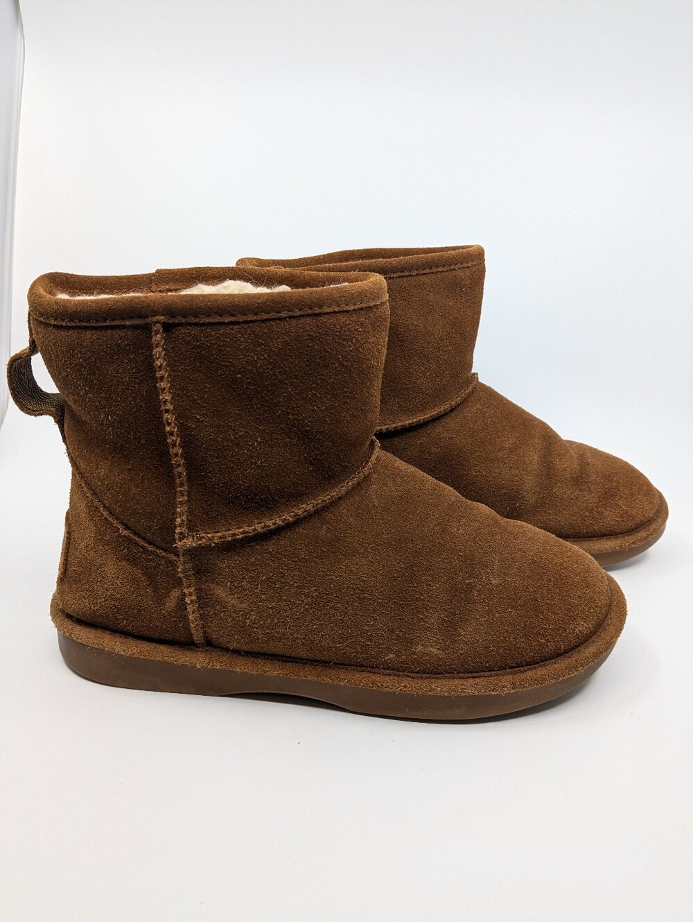 SoftMoc Smocs 5 Low Suede Faux Shearling Cozy Boots Dark Tan Brown 9